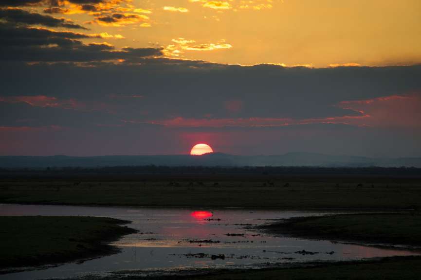Sonnenuntergang am Lake Urema im Gorongosa Nationalpark