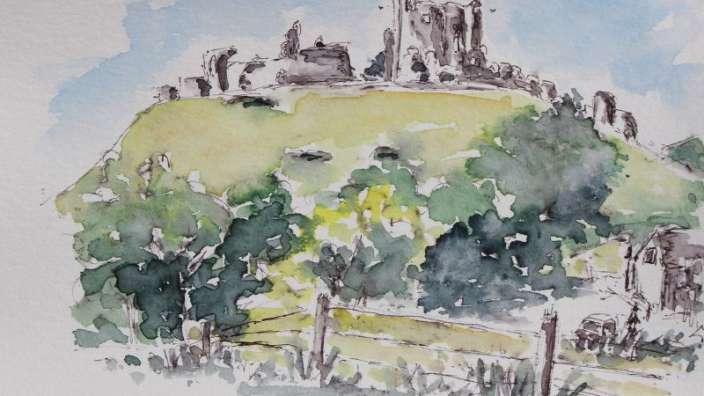 Corfe Castle - Aquarell von Petra Wündisch