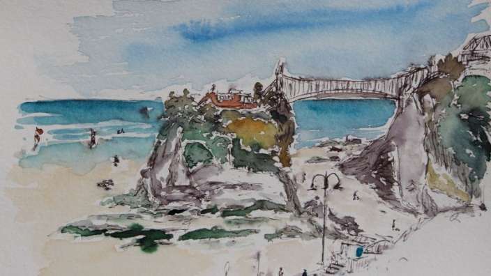 Newquai - Towan Beach - Aquarell von Petra Wündisch