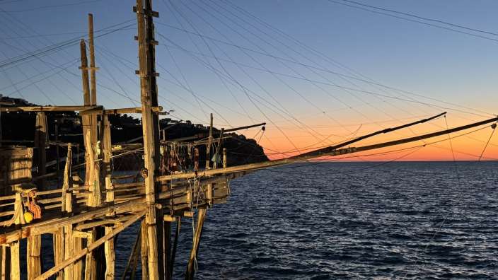 Ausblick vom Restaurant Trabucco da Mimi auf den Pfahlbau